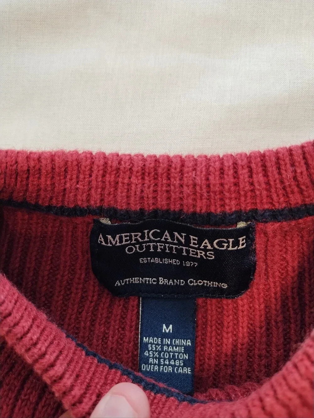 Vintage American Eagle Men's Red Striped Crewneck Sweater Size Medium